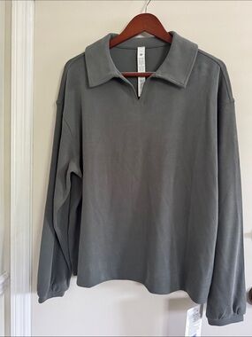 Lululemon Softstreme Pique Oversized Polo Shirt Pullover Long Sleeve SZ M Green